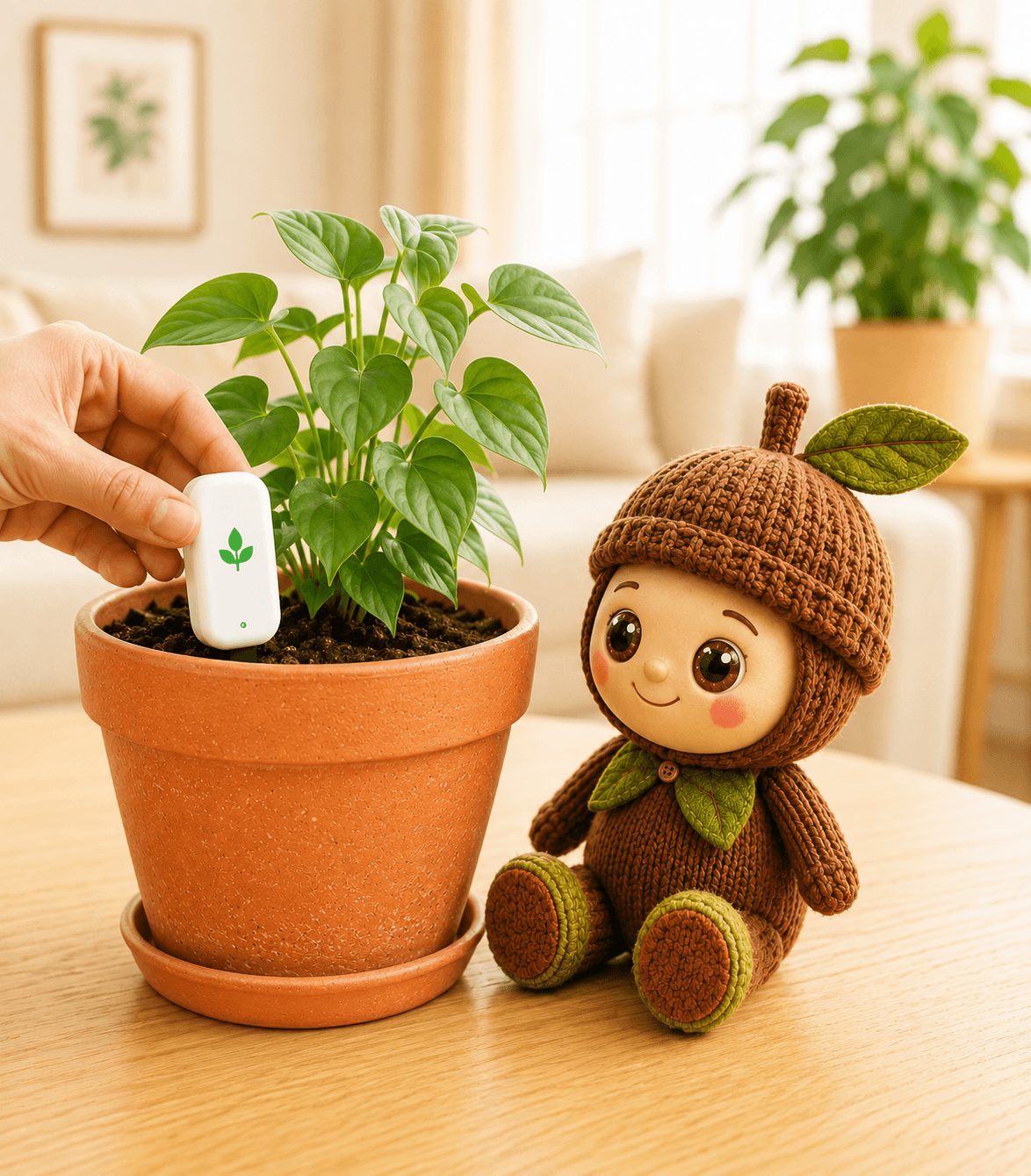 Placing the soil sensor into a potted plant